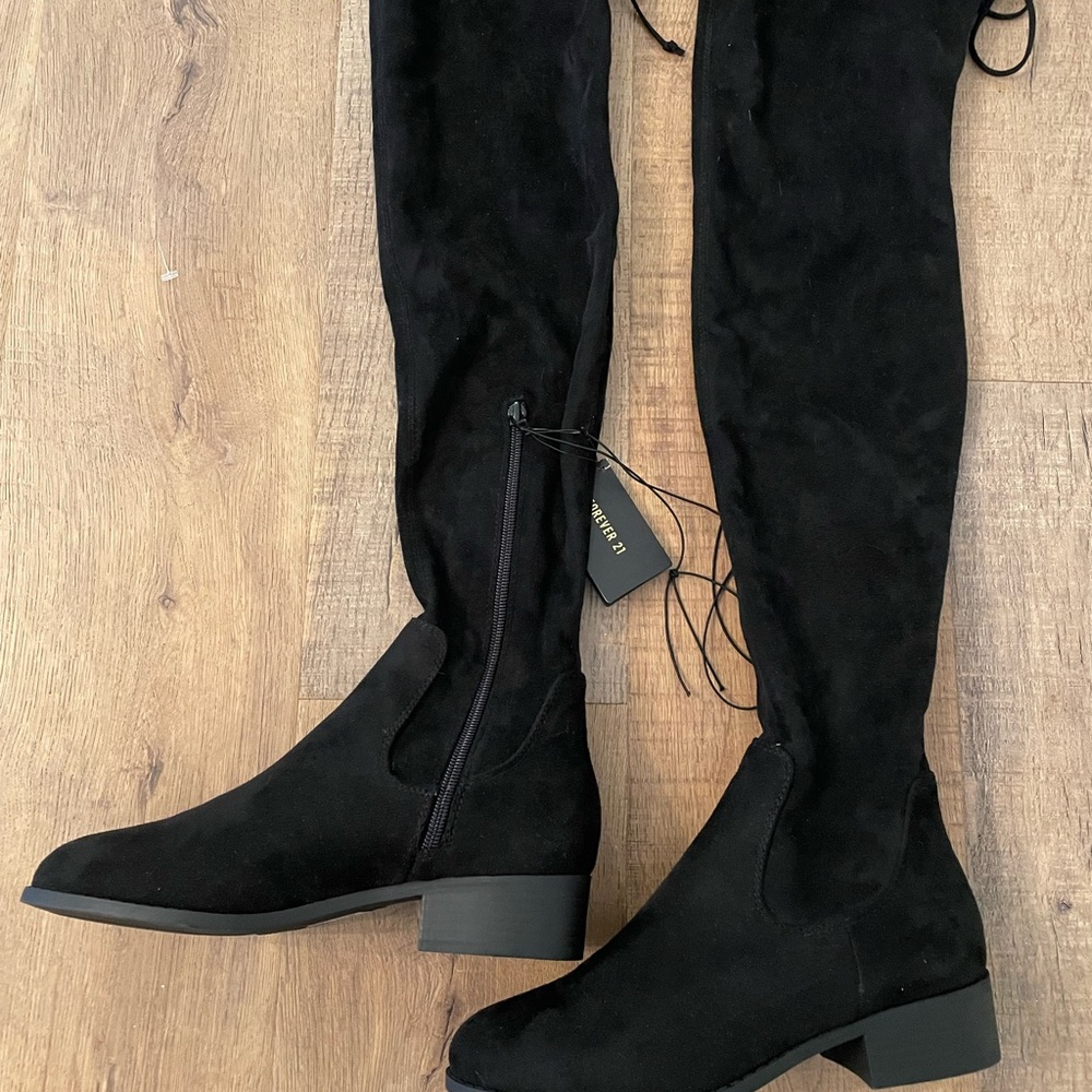Black over the knee faux suede boots